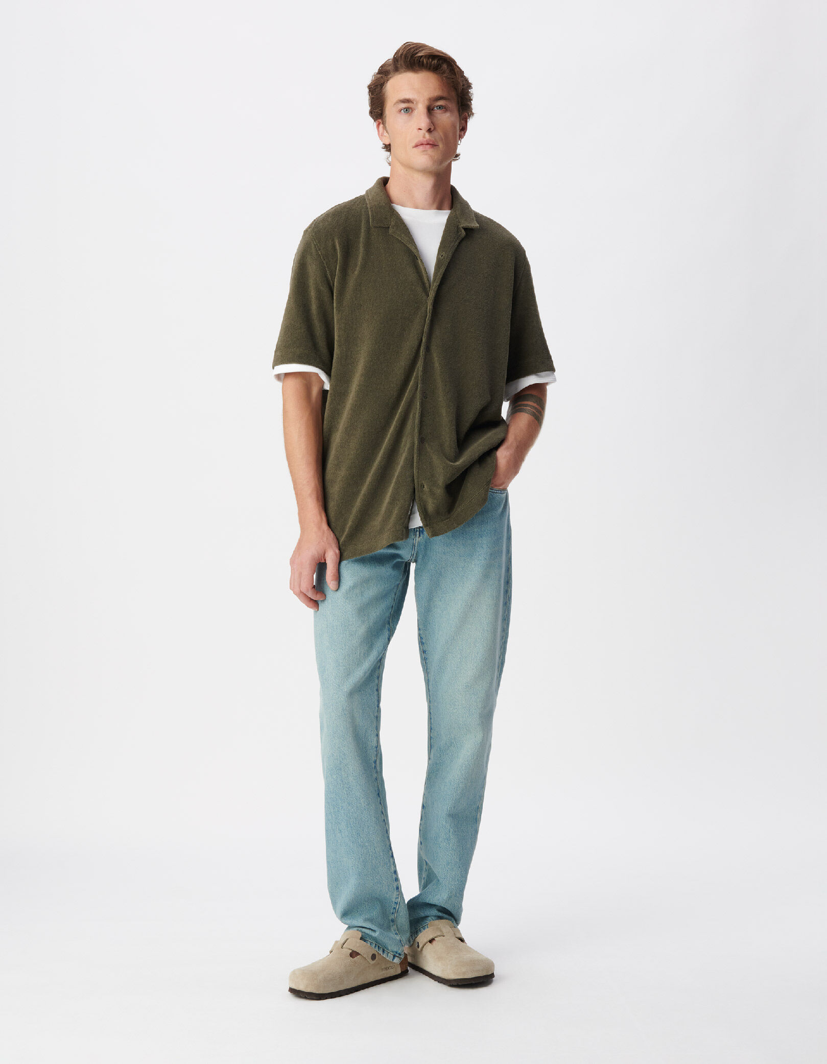 Chemise regular kaki en éponge Homme