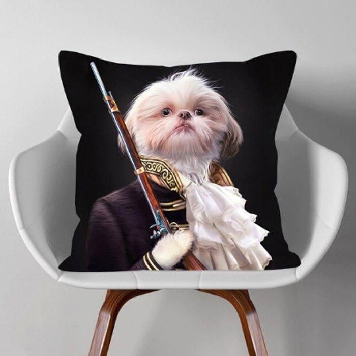 Sostter White Dog With Rifle Oil Painting Cushion Pillow | BNBYL
