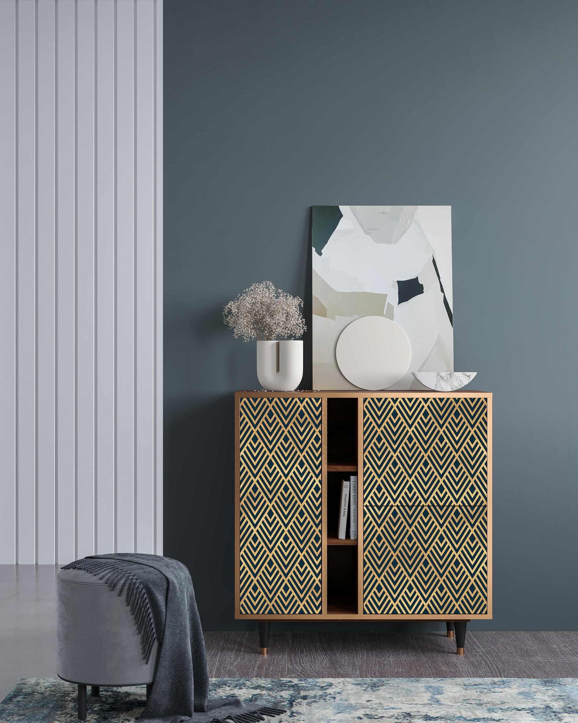 EGYPT TRIANGLES - Buffet  bleu 3 portes L 94 cm