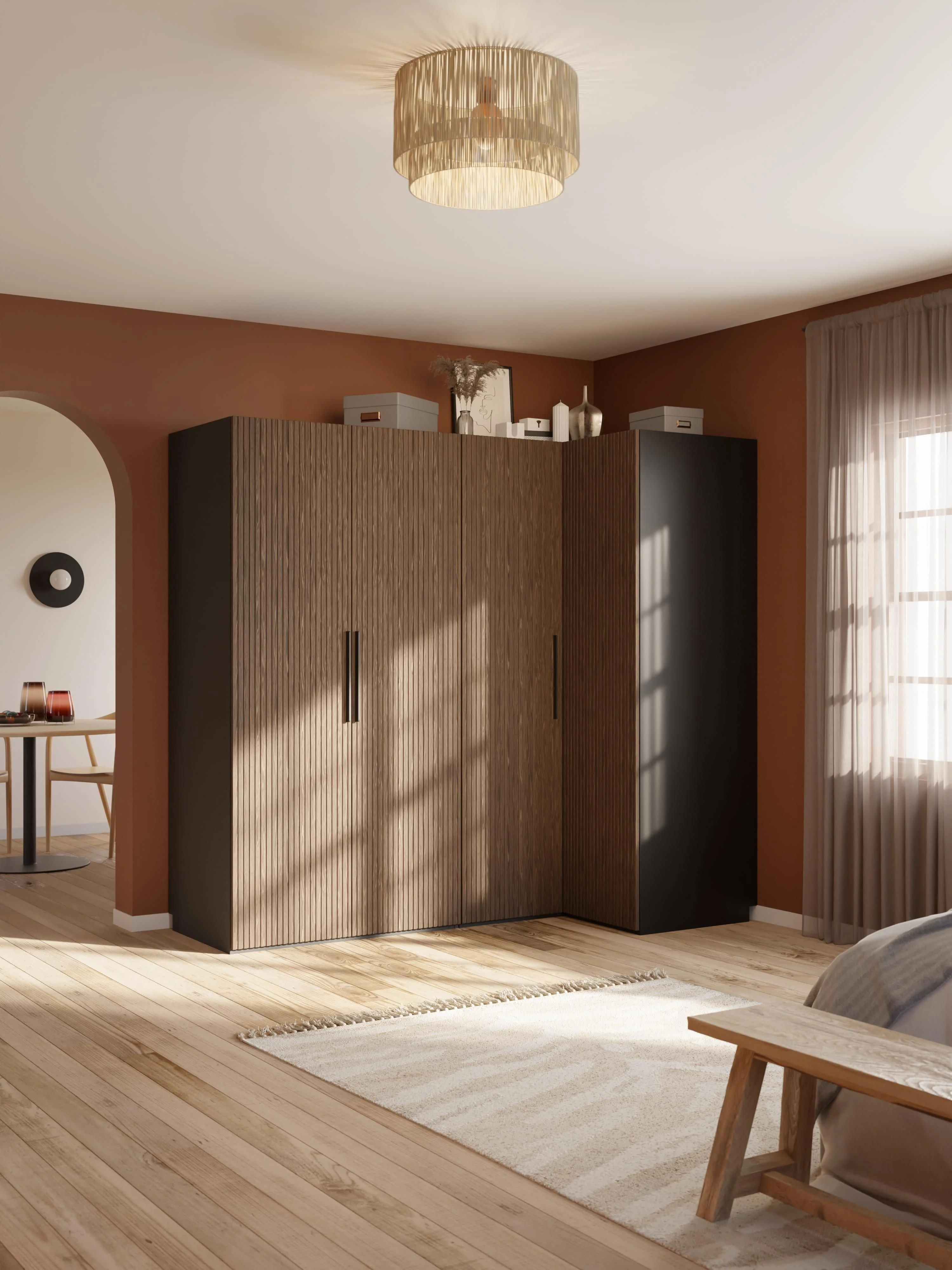Modularer Eck-Kleiderschrank Simone, 215 cm Breite, in verschiedenen Größen