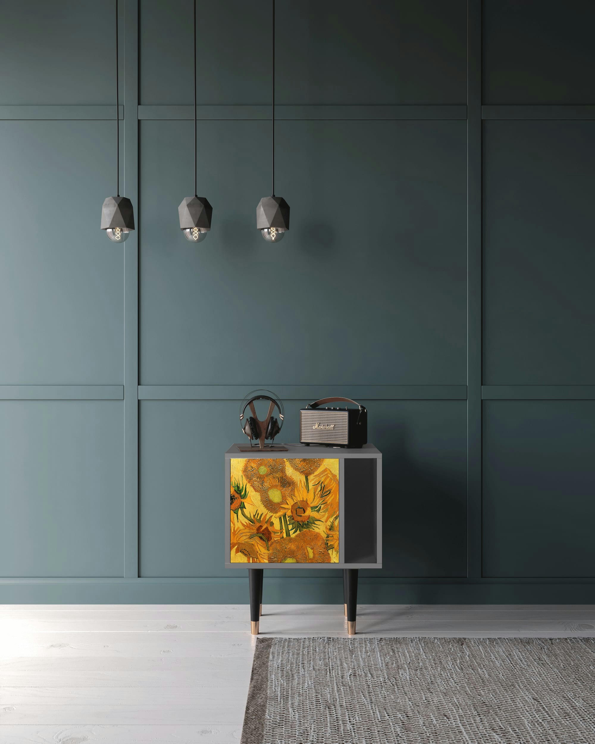 SUNFLOWERS BY VINCENT VAN GOGH - Table de chevet jaune 1 porte L 58 cm