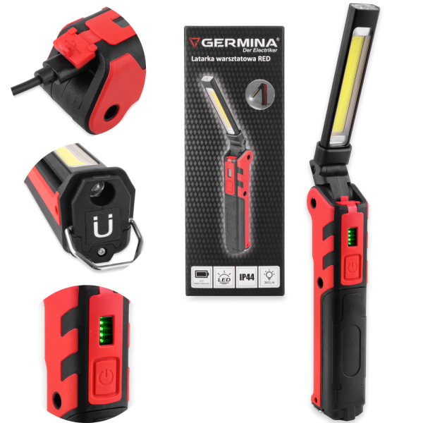 Latarka LED warsztatowa Germina 360lm powerbank   haczyk magnes IP44 1szt.