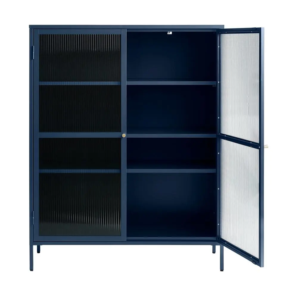 Vitrinekast Blauw - 40x110,9x140cm - Metaal - Kast Bronco