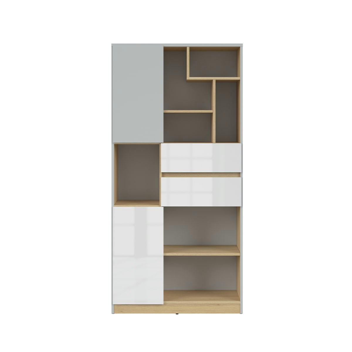 - Bibliothèque 2 portes 2 tiroirs gris et blanc