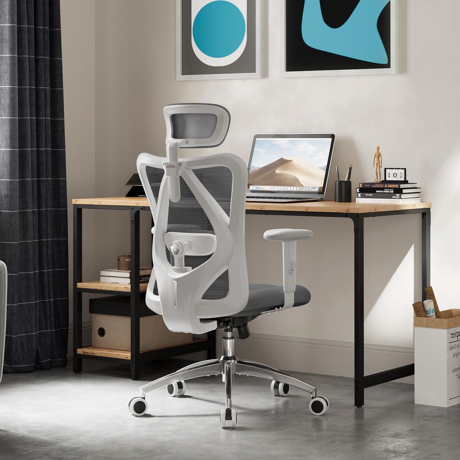 SIHOO M18 Ergonomic Office Chair, Computer Desk Chair with Adjustable Headrest and Lumbar Support, High Back Executive Swivel Chair for Home Office (Dark Gray)