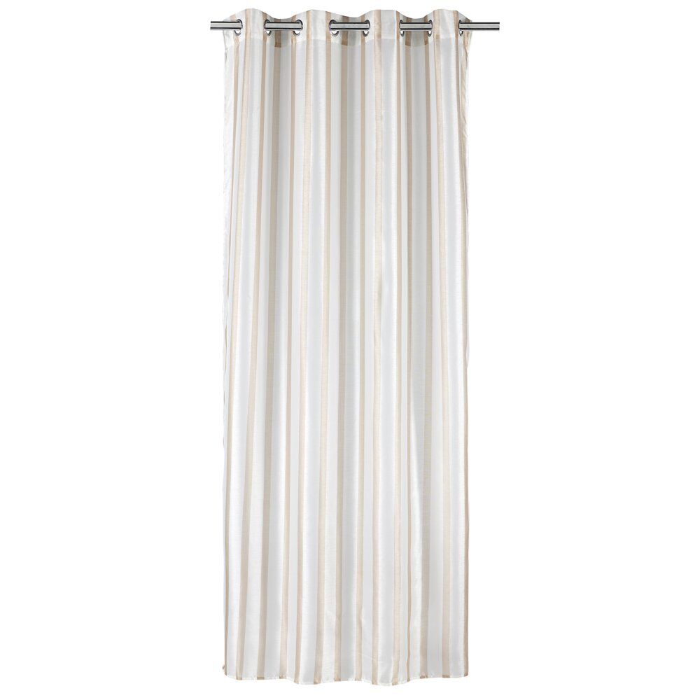 Voilage à oeillets 140x240cm polyester bayadère rayures blanc et beige