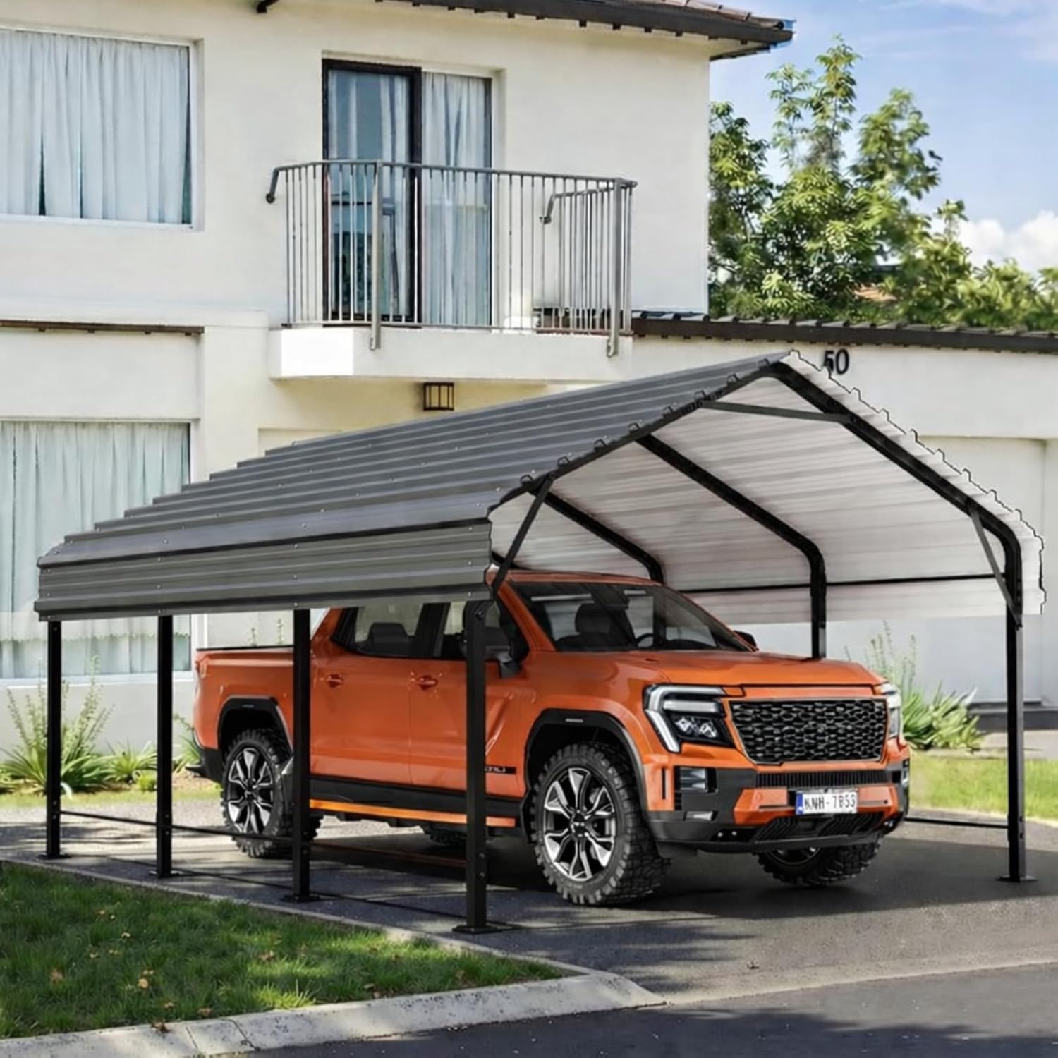 12x15 FT Heavy Duty Metal Carport, All-Weather Outdoor Vehicle Shelter with Steel Roof & Reinforced Frame, Permanent Car Canopy for Trucks, SUVs, Boats & Garden Storage(Gray)