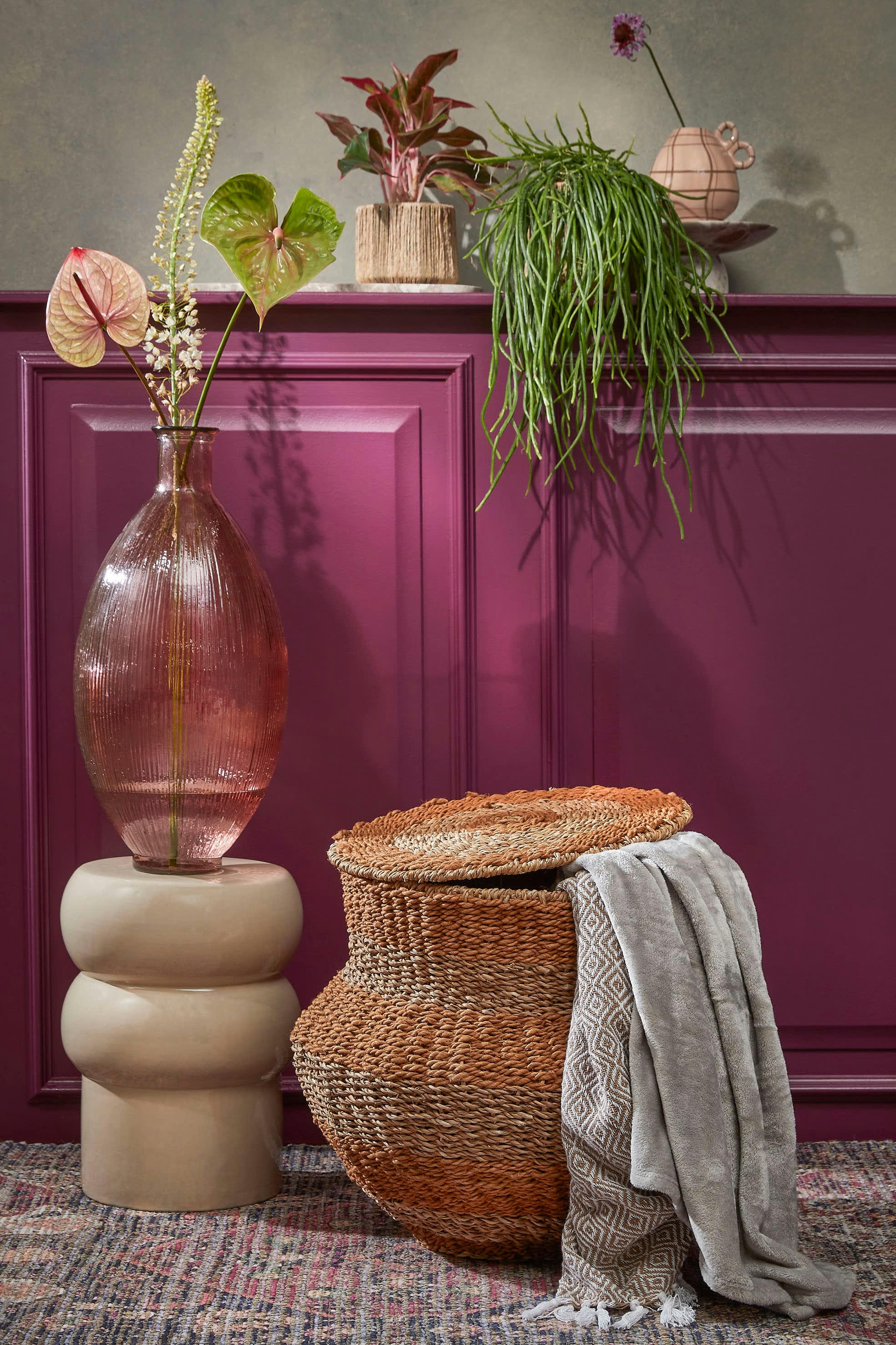 TACOMA - Panier de rangement avec couvercle en jute jaune H48