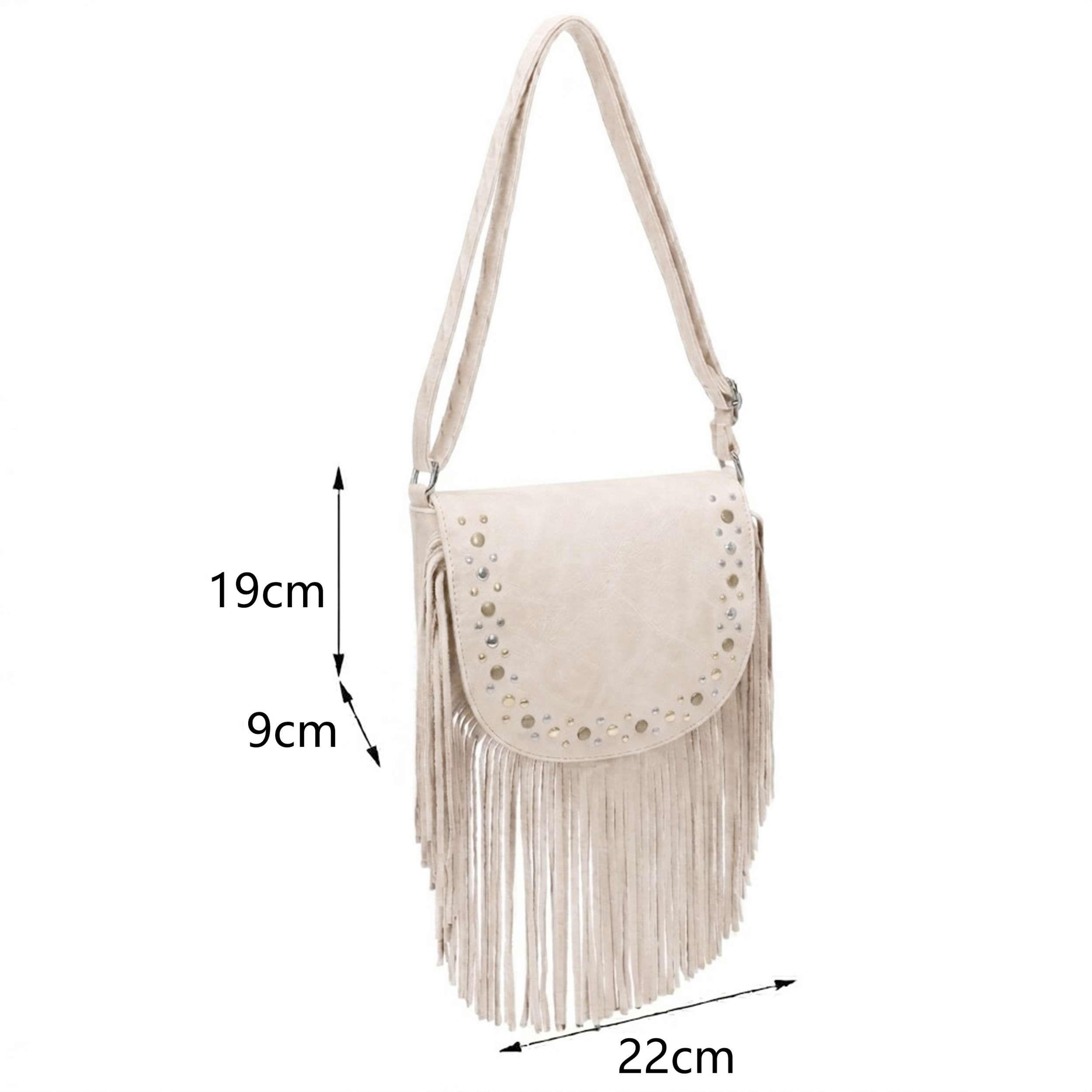 Kitise Fuax Suede Fringe Tassel Studded Crossbody Shoulder Bag
