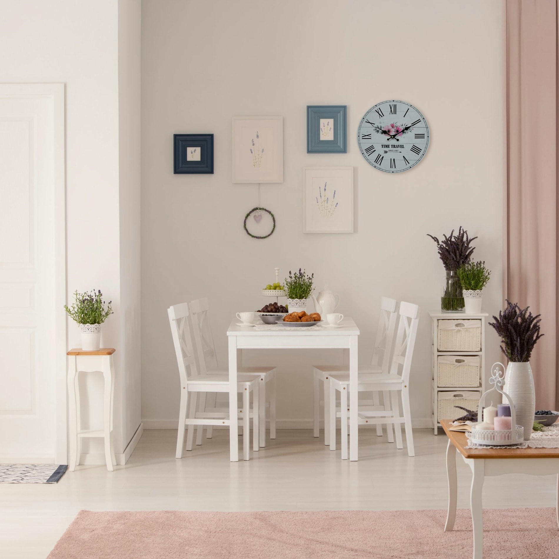 - Horloge murale ronde effet bois noire, blanche et rose  ø 33,8 cm