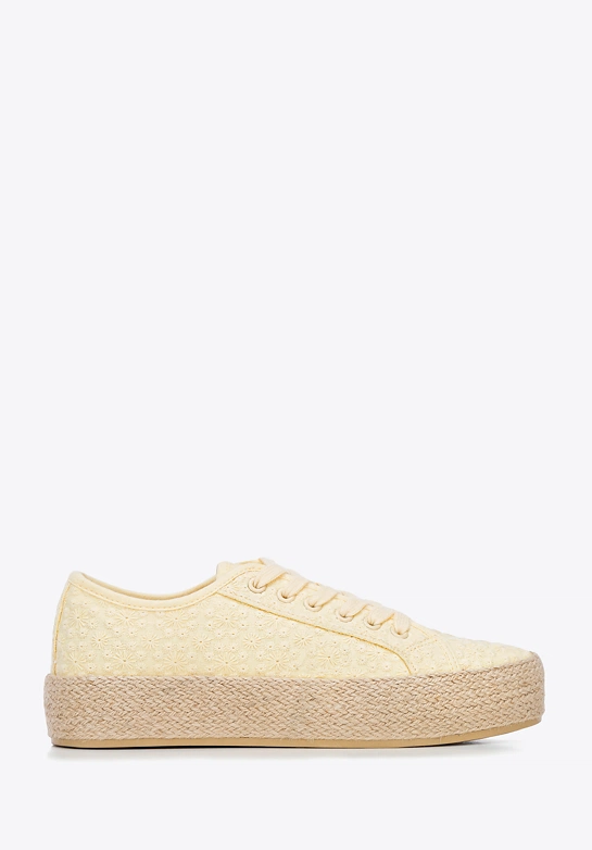 Damskie sneakersy na słomkowej podeszwie żółte