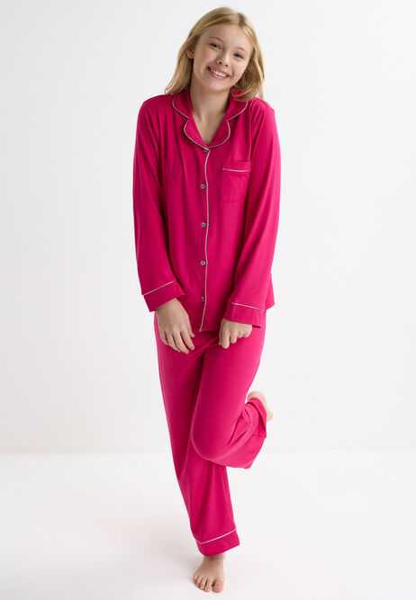 Older Girls Hot Pink Sparkle Matching Pyjama Set