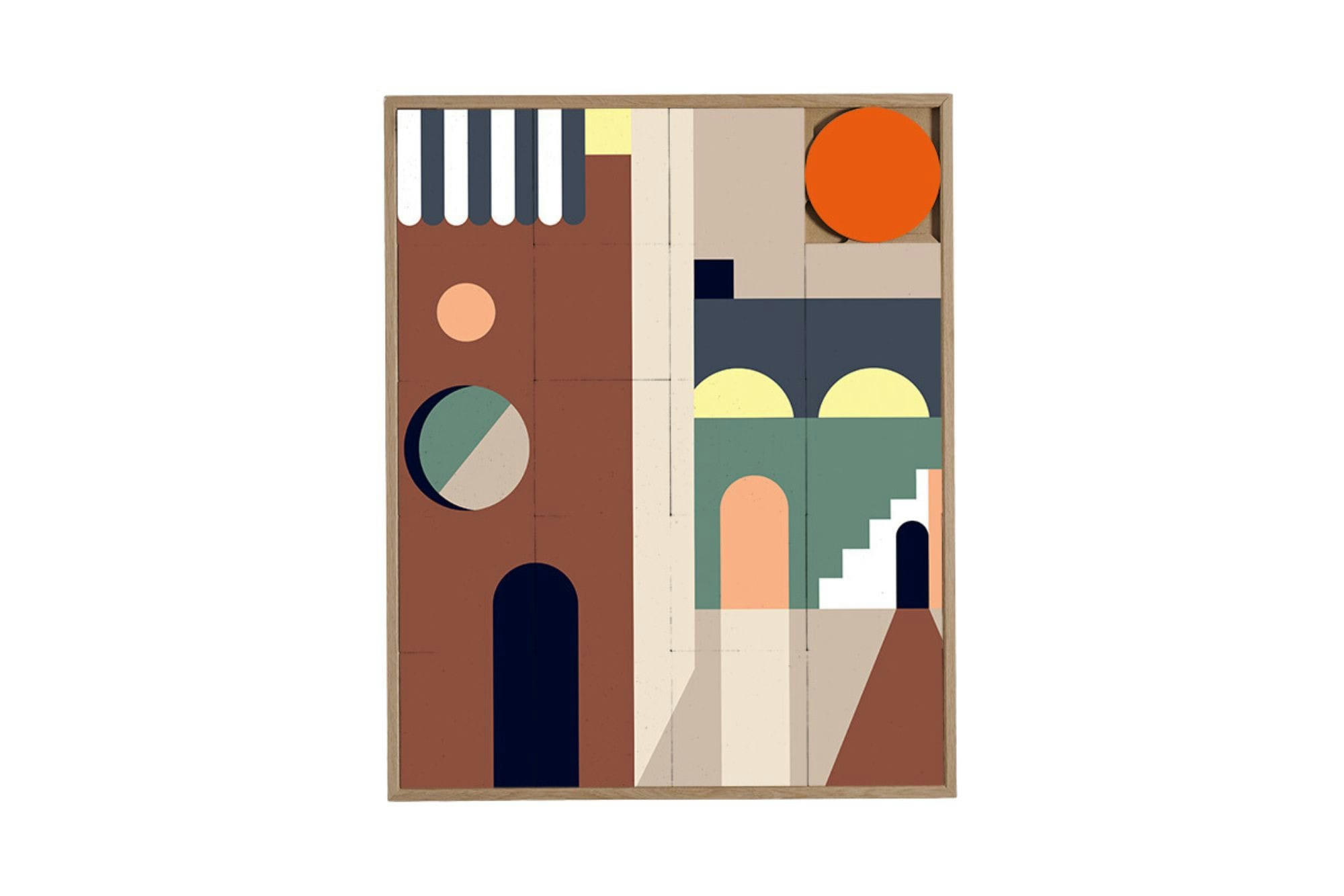 ARIAD - Tableau en bois taquin graphique et coloré 63 x 78