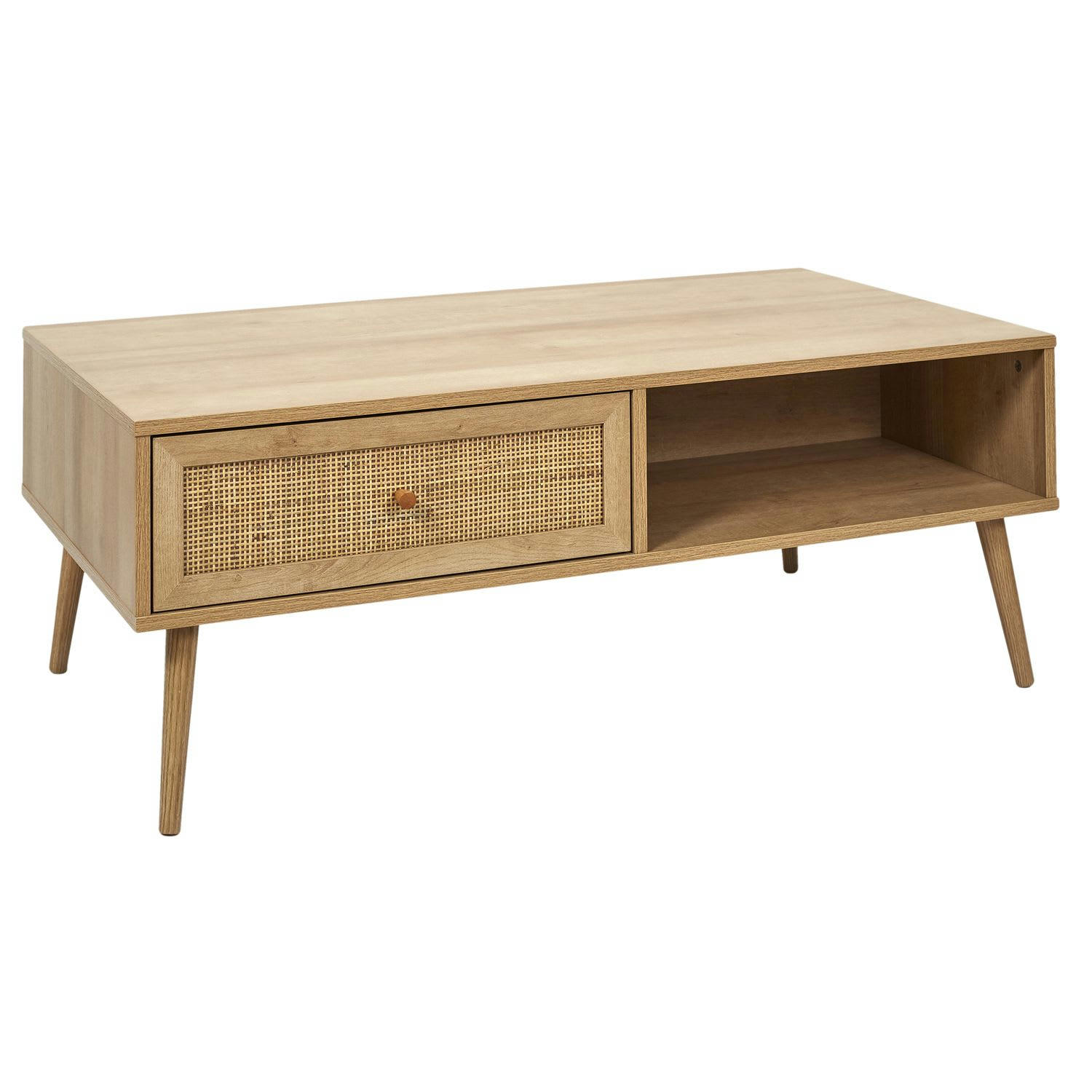 BALI - Table basse en cannage et bois contreplaqué