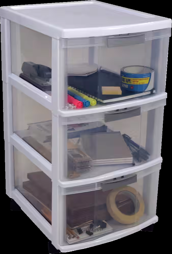 type A Element Clear Lockable White Frame 3-Drawer Storage Tower/Cart with Wheels, 26-in