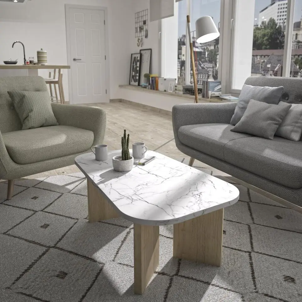 QUARTZ Salontafel - Wit/hout - 57,7x105x38,2 cm