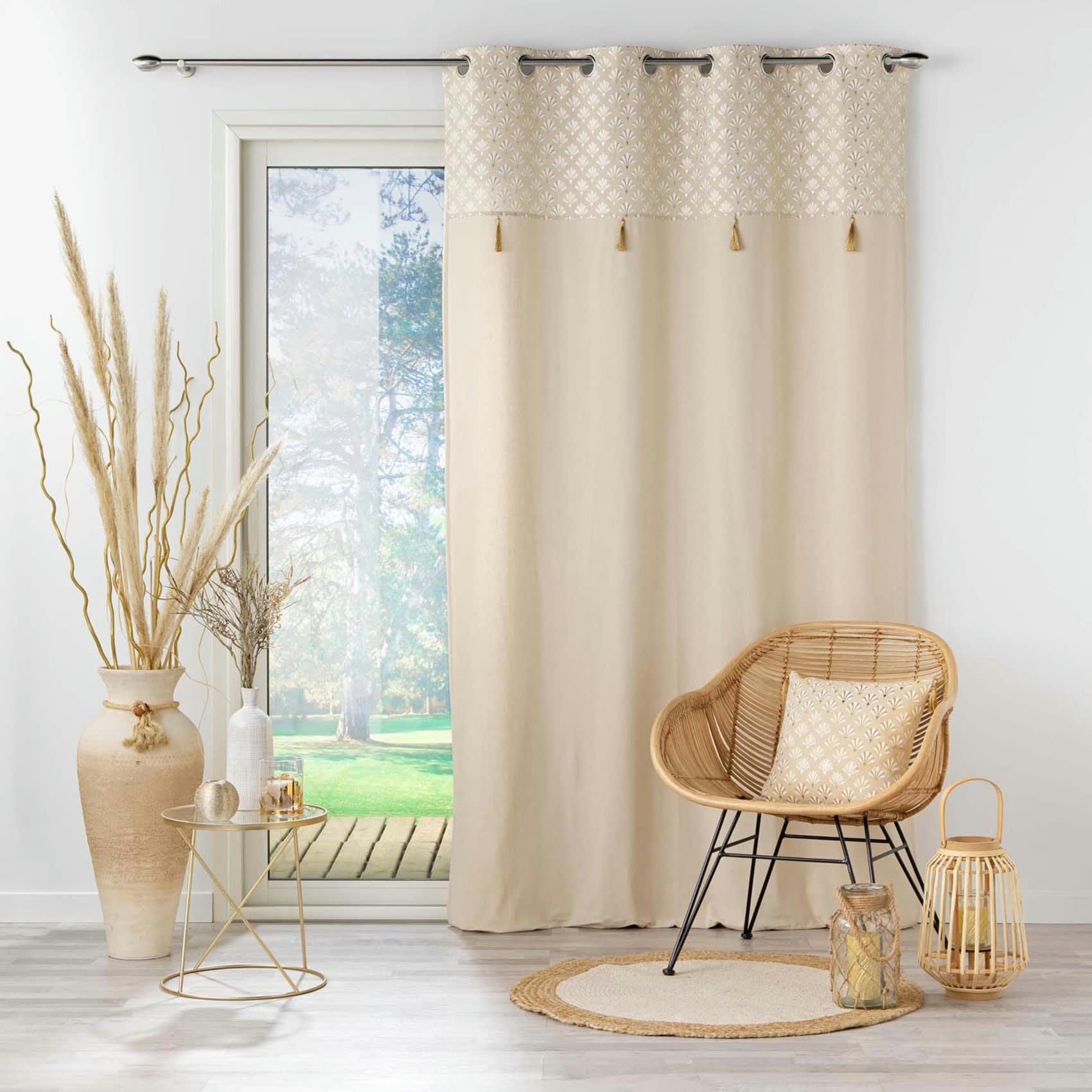 - Rideau avec top imprimé et métallisé coton naturel 140x240 cm