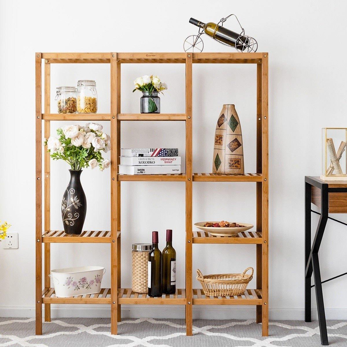 5 Tier Multifunctional Bamboo Shelf Storage Organizer Rack Plant Stand Display Holder