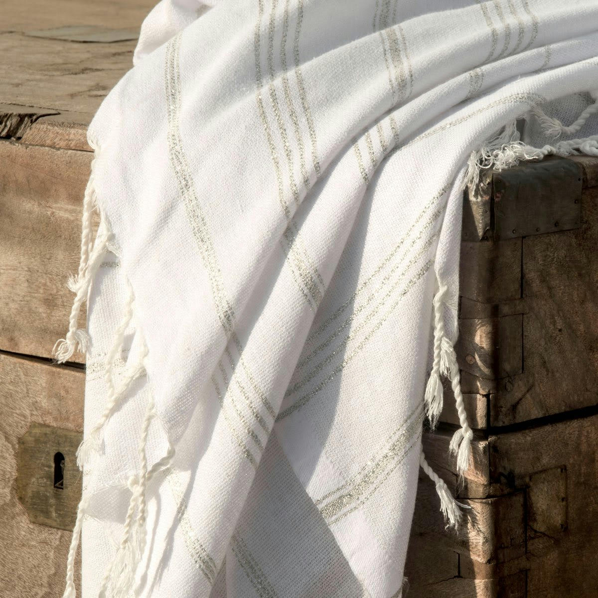 MYKONOS - Fouta coton  100x200 blanc / argent