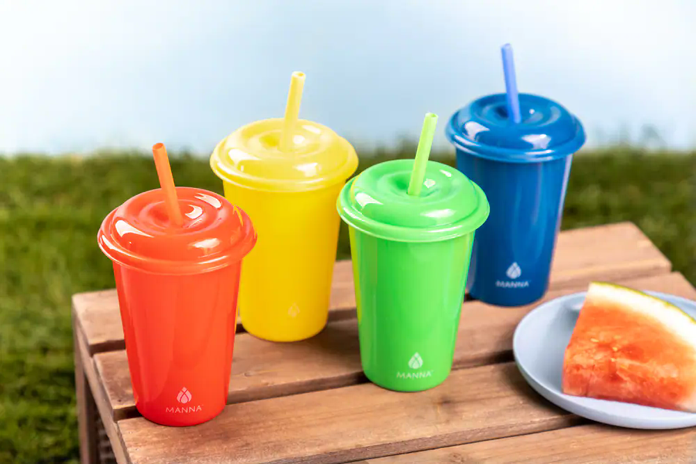 Core Home Plastic Kids Cups with Straws & Lids, 4-pc, Assorted Colours