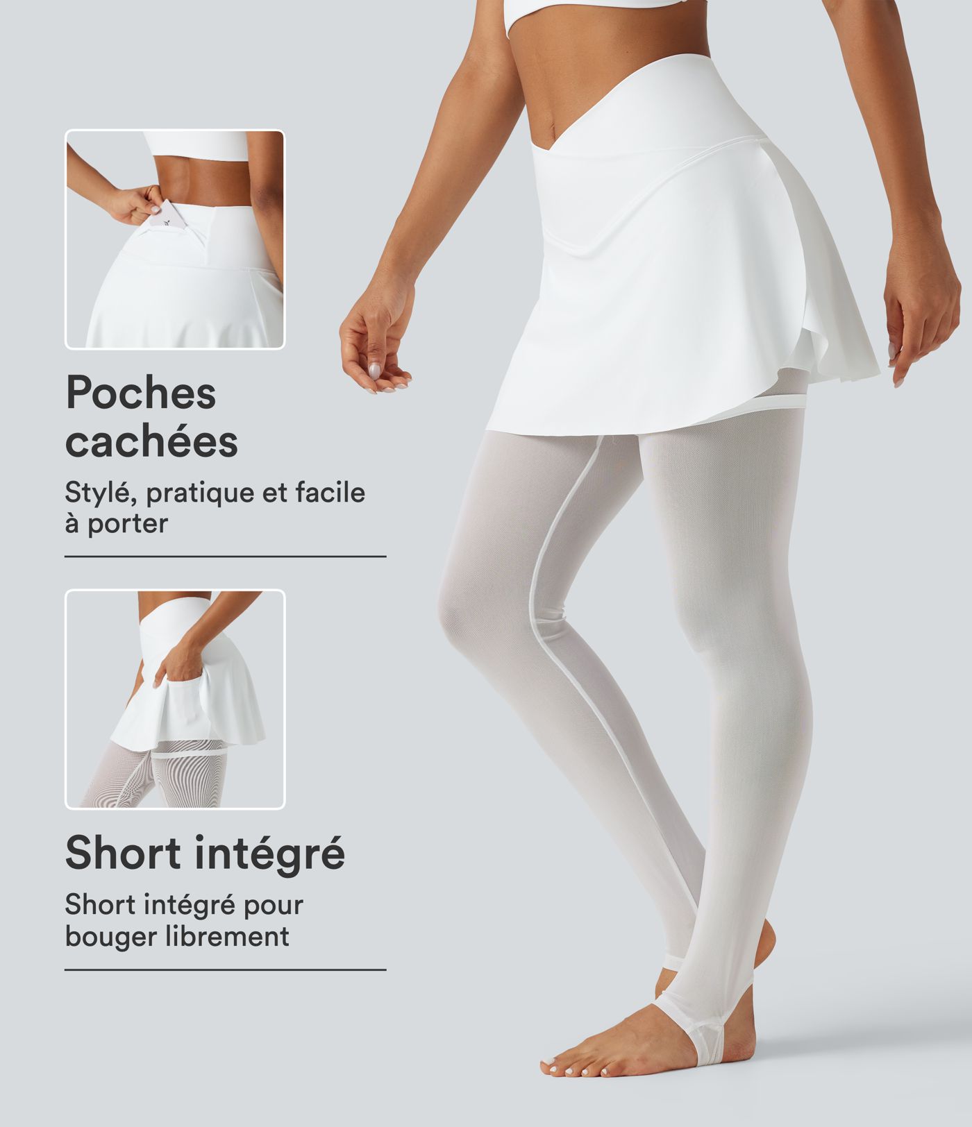 Legging-jupe de sport SoftlyZero™ Airy effet frais InstantCool, protection solaire UPF50  taille haute croisée avec mesh contrasté, sous-pieds et poches