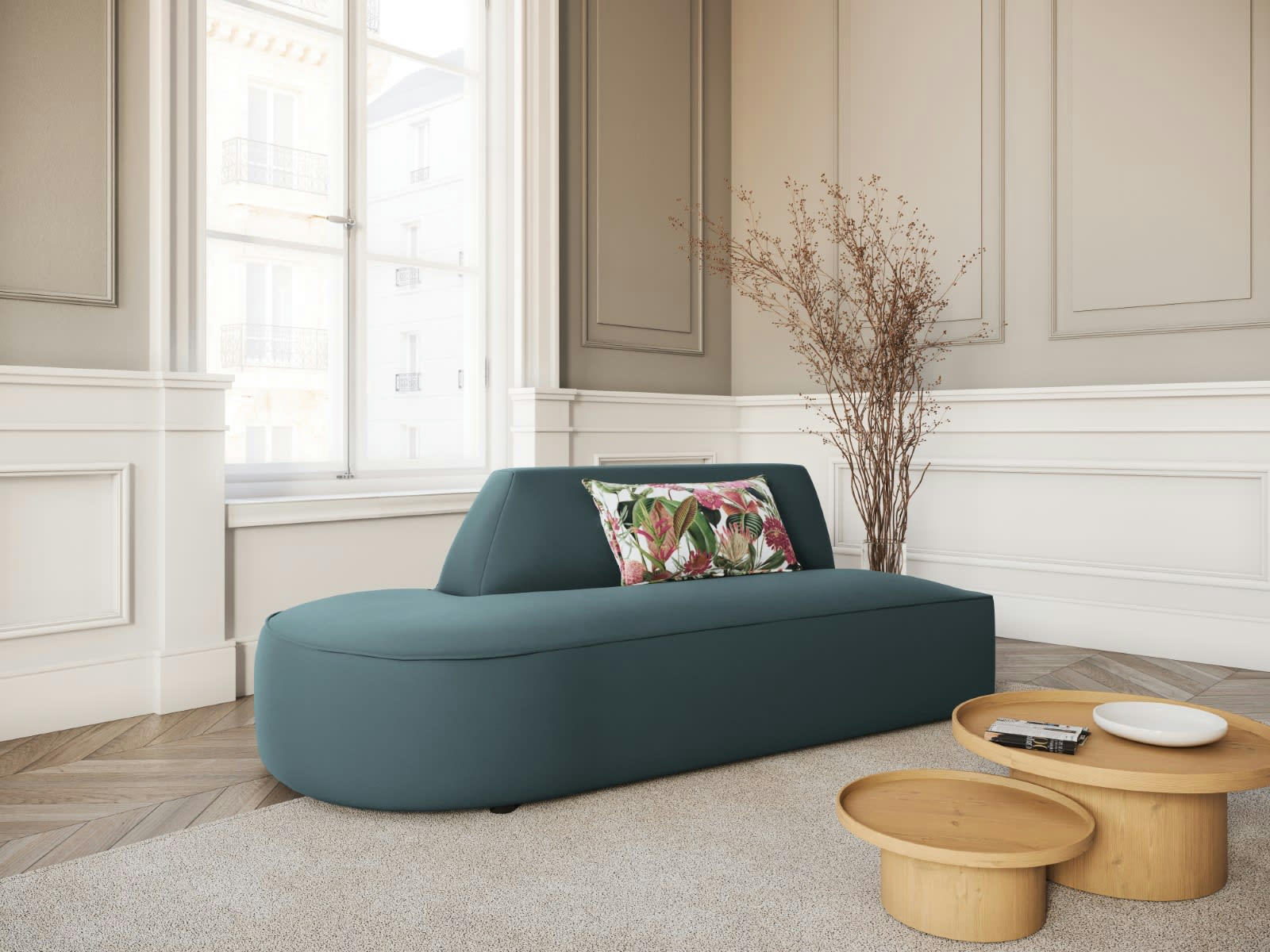 CHARLES - Canapé Modulable Gauche 2 places en Velours Bleu