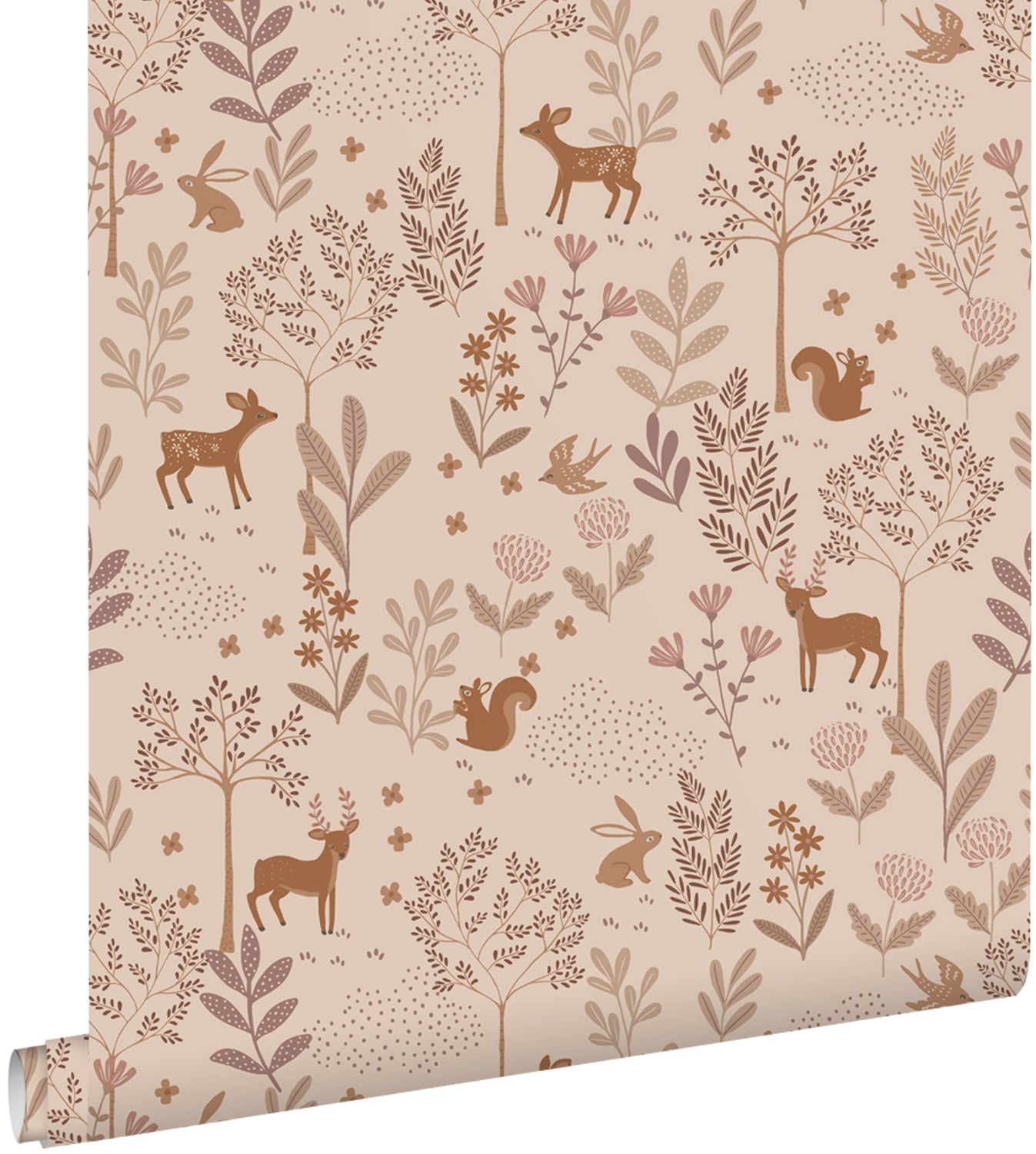 ESTAhome behang bos met bosdieren lila roze - 53 cm x 10.05 m - 131228