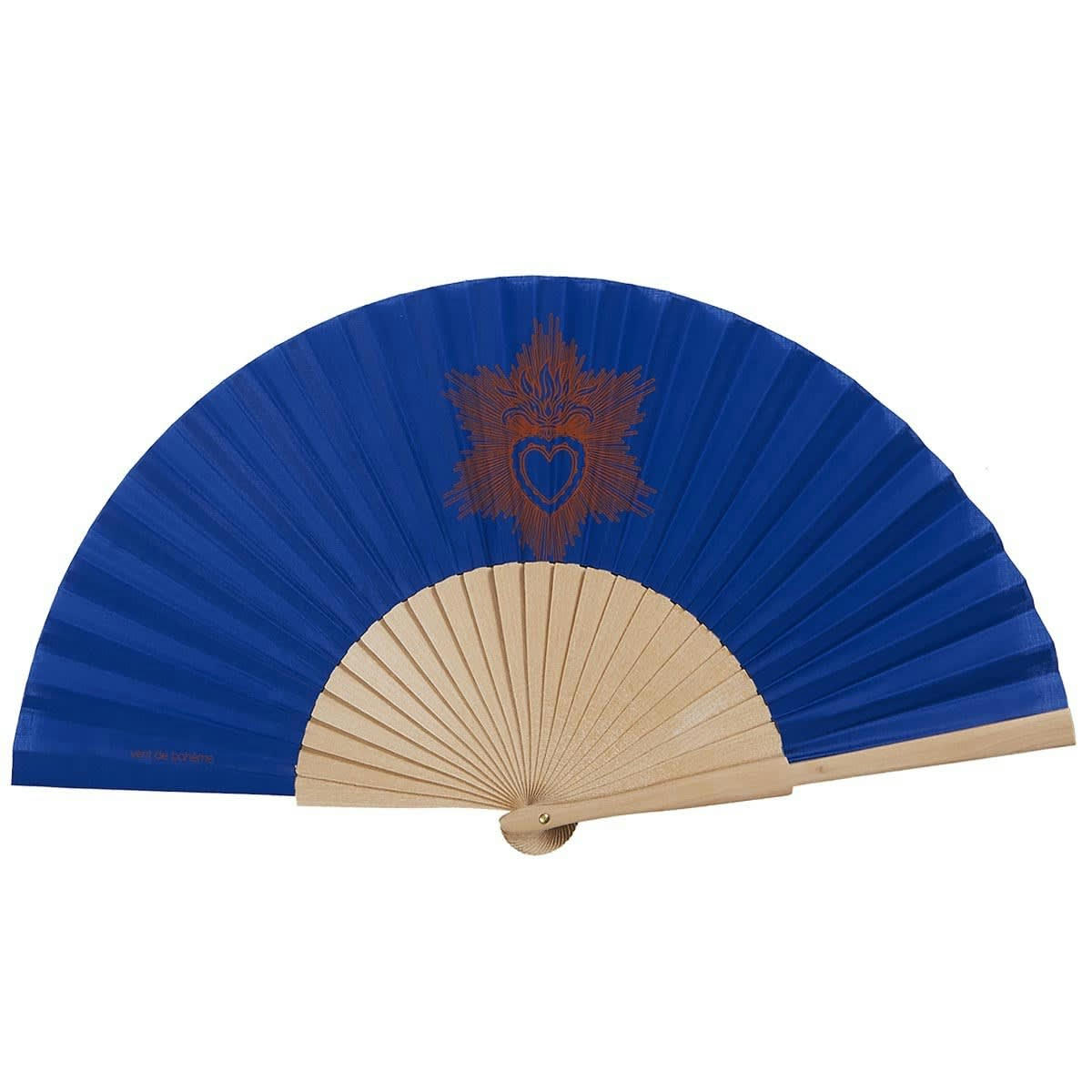 EX VOTO - Éventail en bois de bouleau et coton sérigraphié bleu