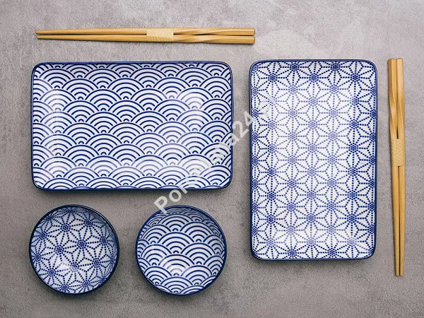 Zestaw do sushi dla 2 osób (4 el.) z pałeczkami Tokyo Design Studio - Nippon Blue 15330
