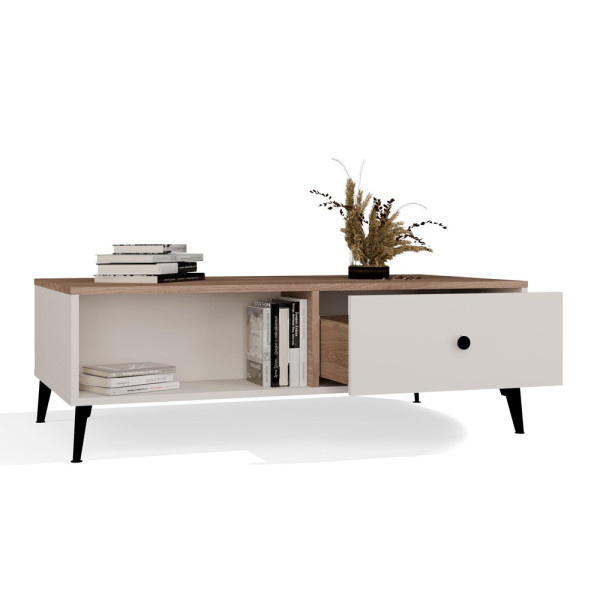 Stolik Kawowy Ława POINT 2S 110 Kaszmir Beż Dąb Castello 2 Szuflady