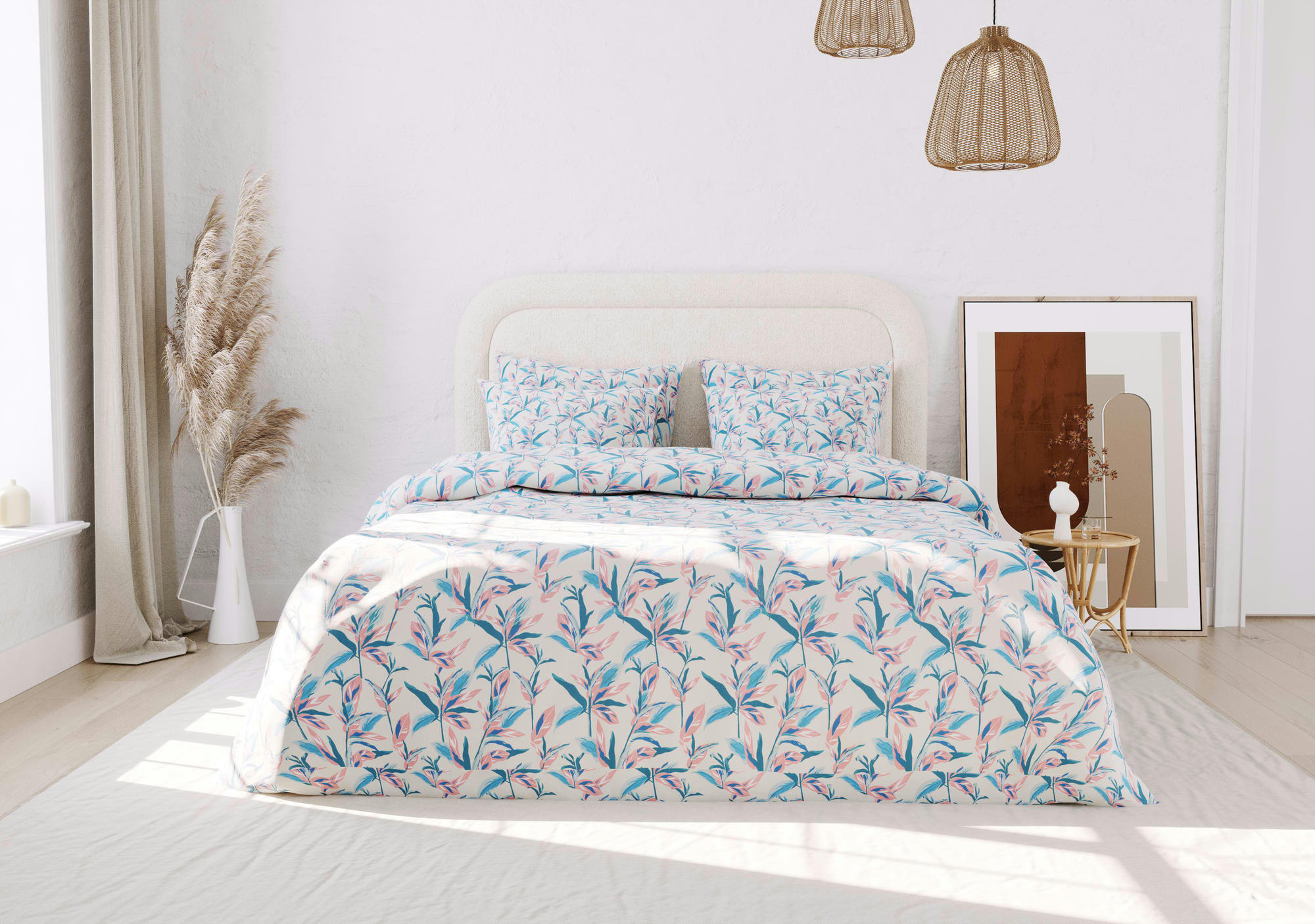 LIV - Ensemble de deux taies d'oreiller motifs satin bleu ardoise 50*70cm