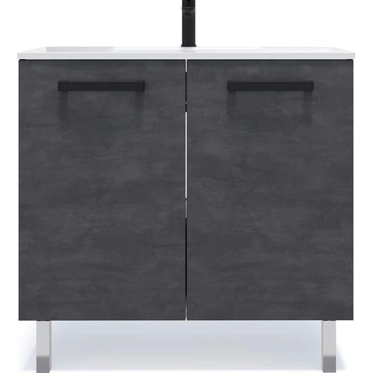 CHELSEA - Meuble salle de bain vasque intégrée 90cm 2 portes Ardoise métallisée