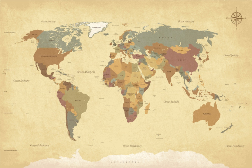 Fototapeta MAPA Polityczna Świata Vintage 90x60cm