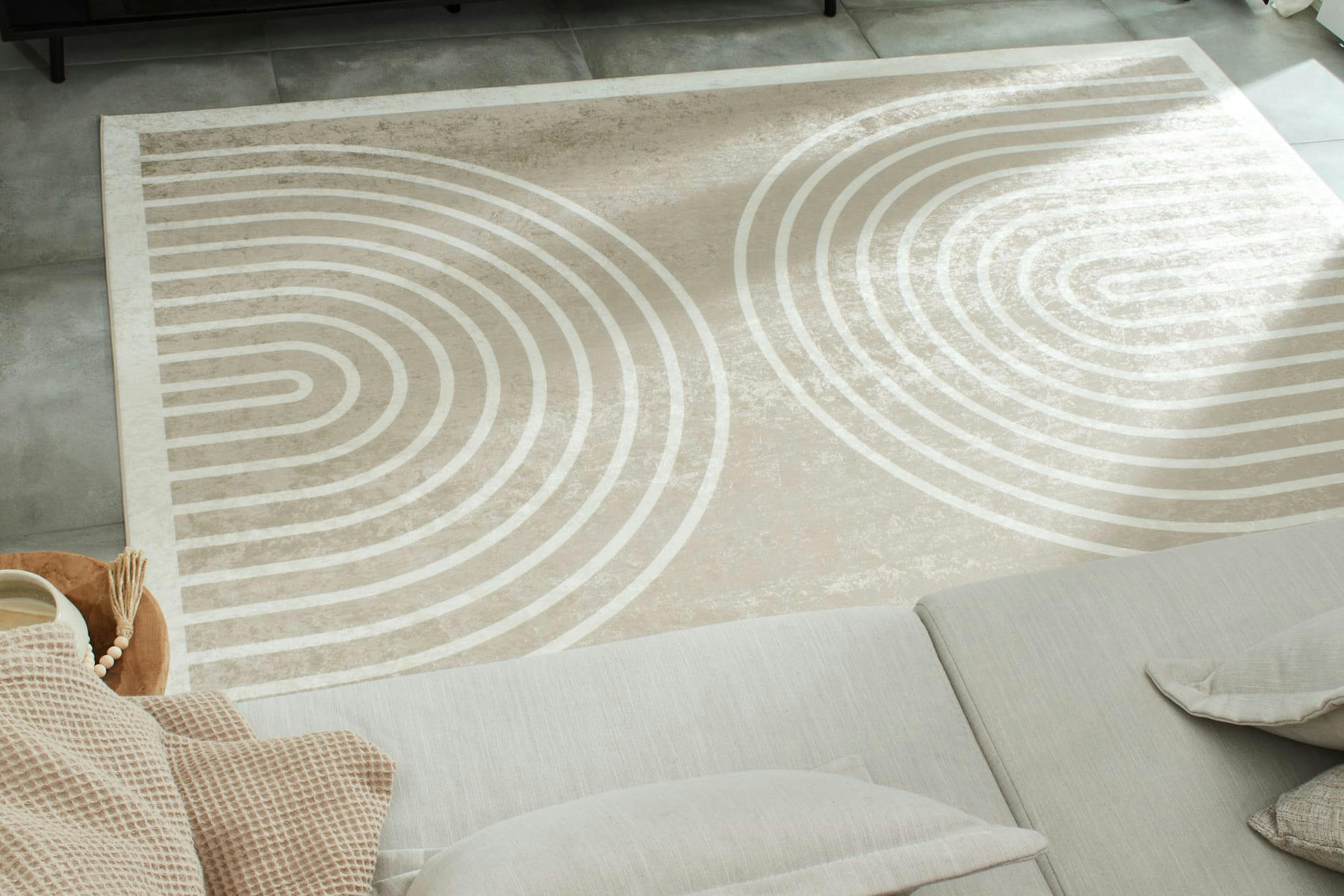 GREGE - Tapis arc en ciel beige et blanc 160x230