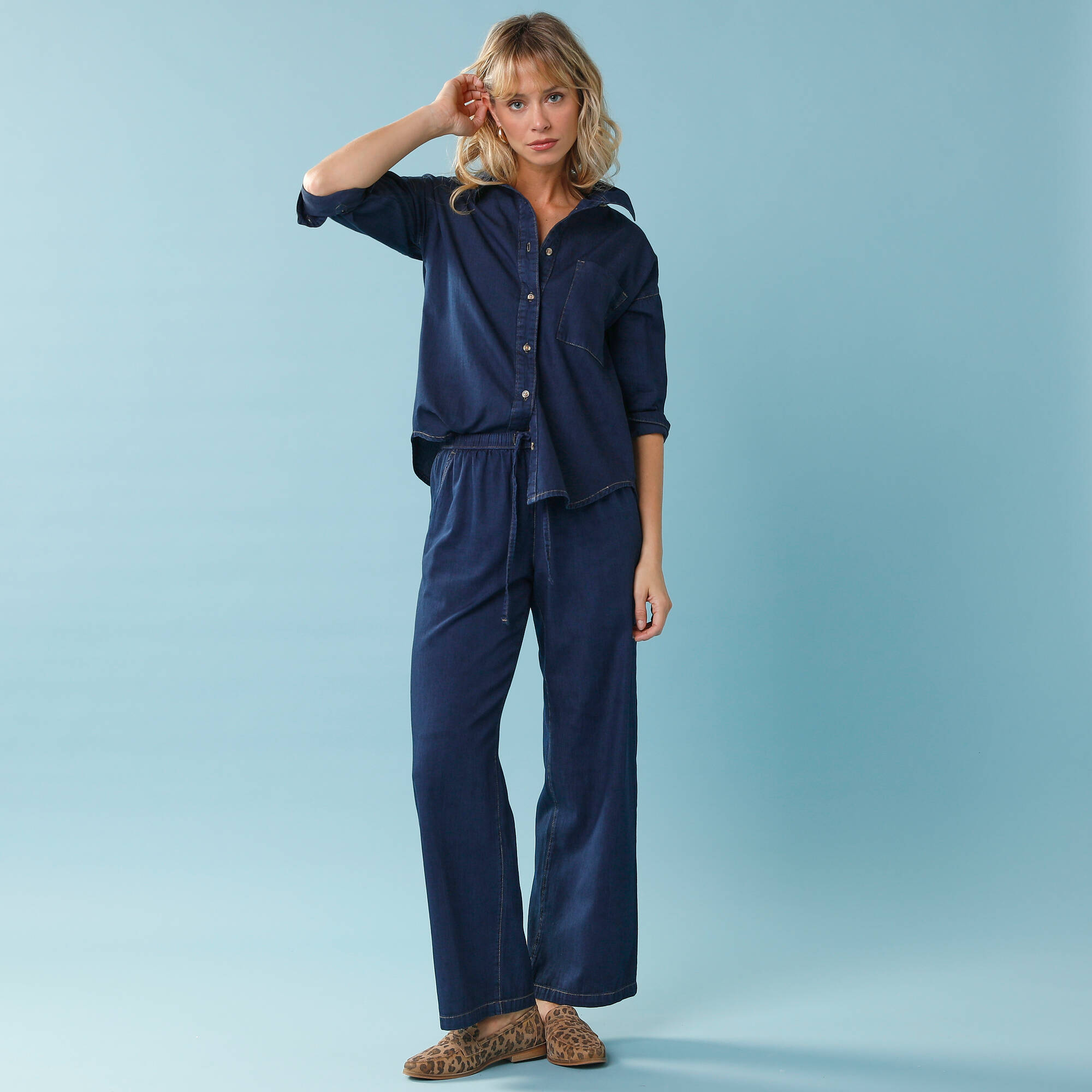 Pantalon large Spécial Petite, denim léger