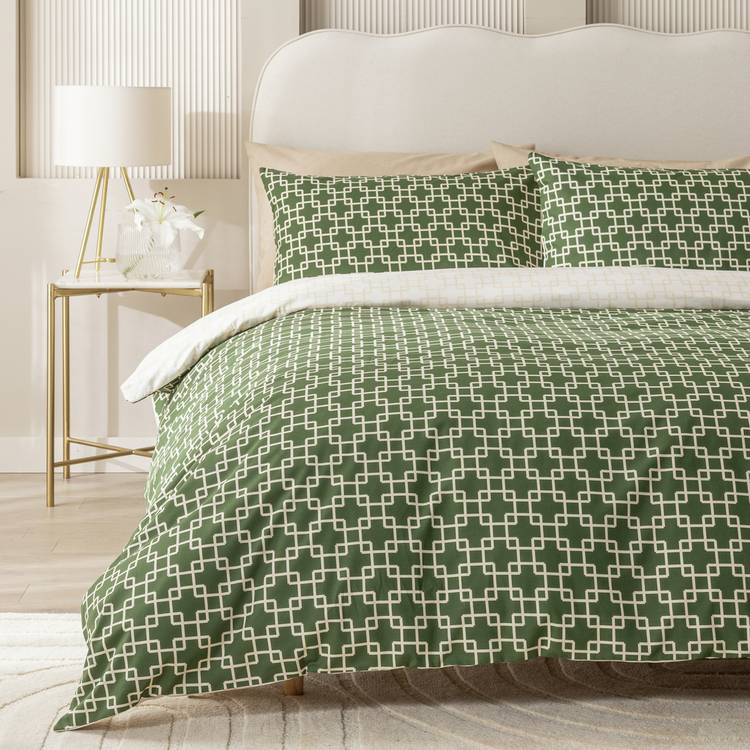 Habitat Geo Trellis Print Green Bedding Set - Single