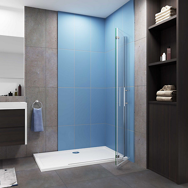 Paroi de douche à l'italienne chrome L115 x H185cm style atelier,pivotante et pliante,6mm verre anticalcaire