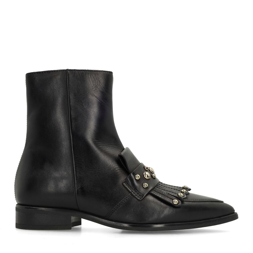 Manfield Zwarte leren enkellaarsjes met studs