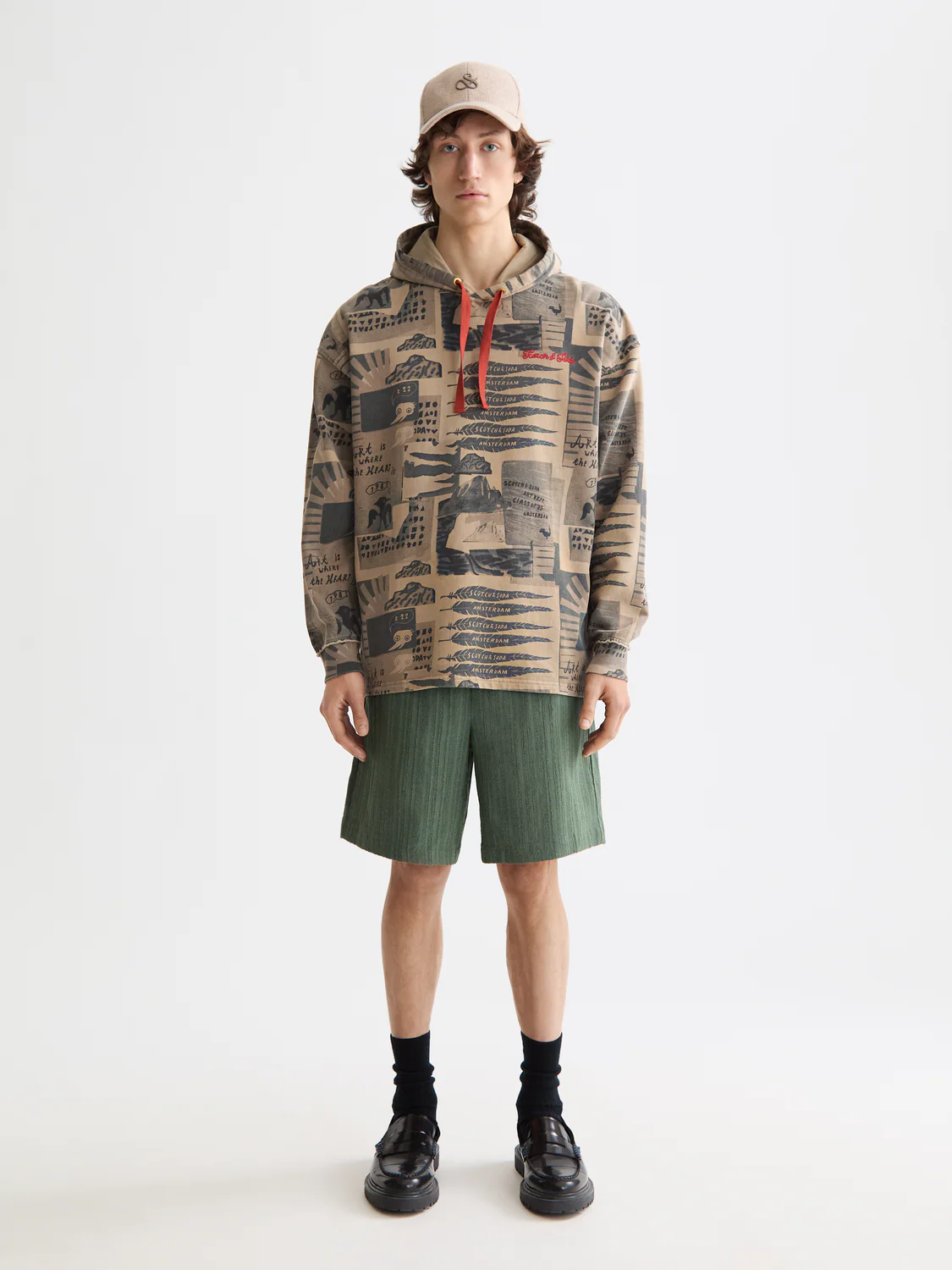 Loose-Fit Overdyed All-Over Printed Hoodie