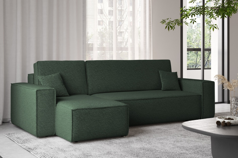 Sofa w kształcie L BEST, tkanina Abriamo, Ciemnozielony Lewostronny