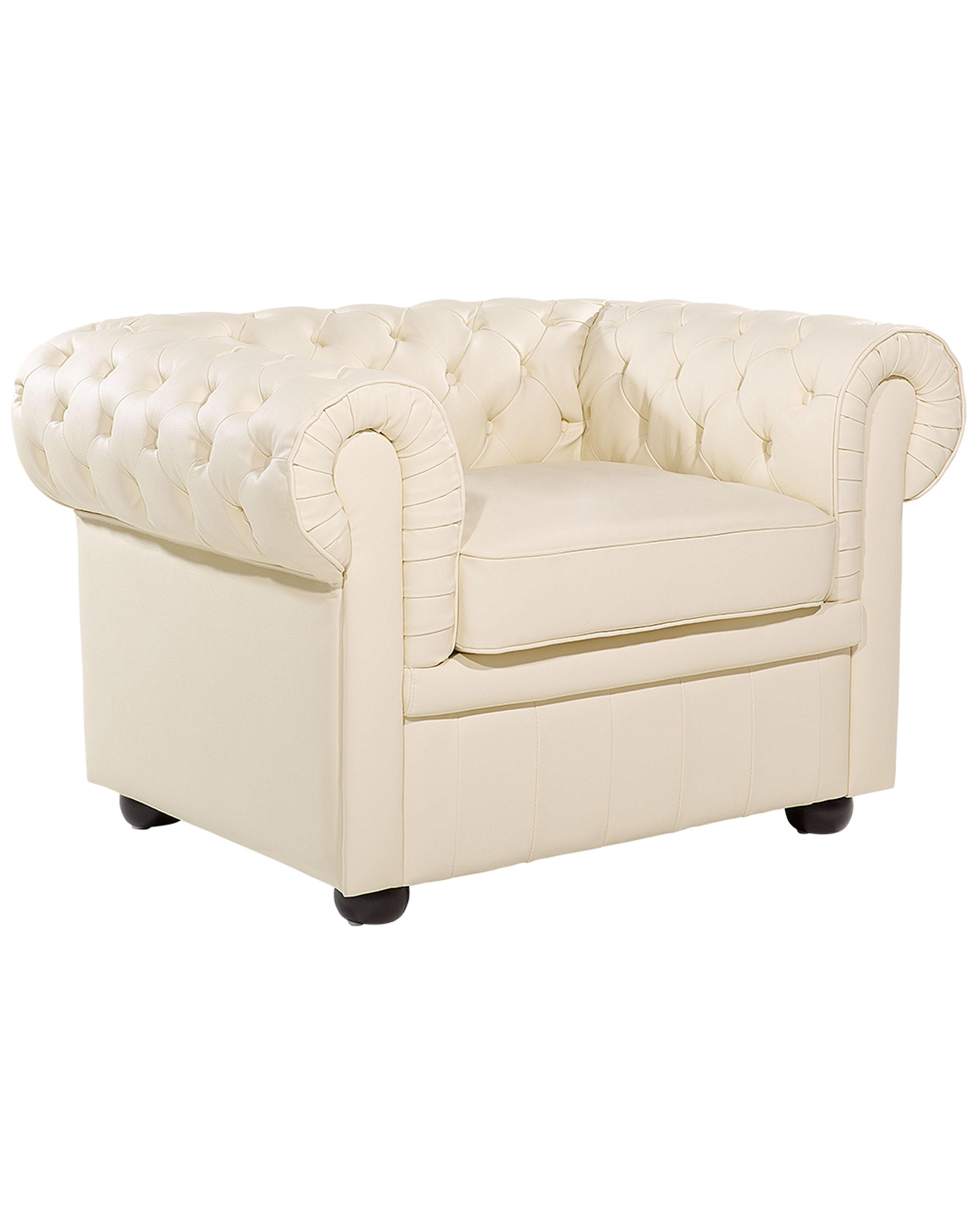 Armchair CHESTERFIELD Leather Light Beige