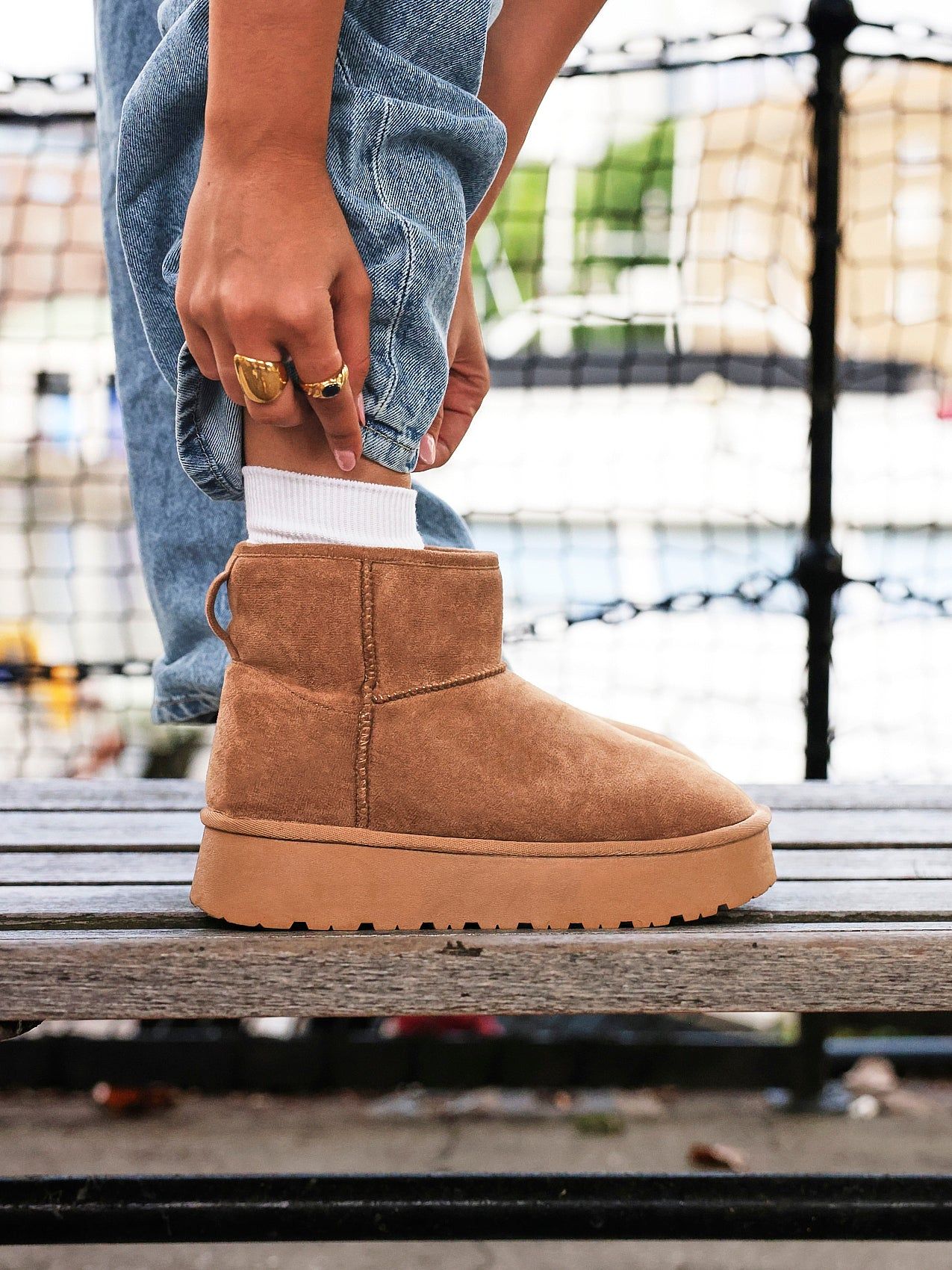 Linzi Cammie Chestnut Faux Suede Platform Ankle Boot