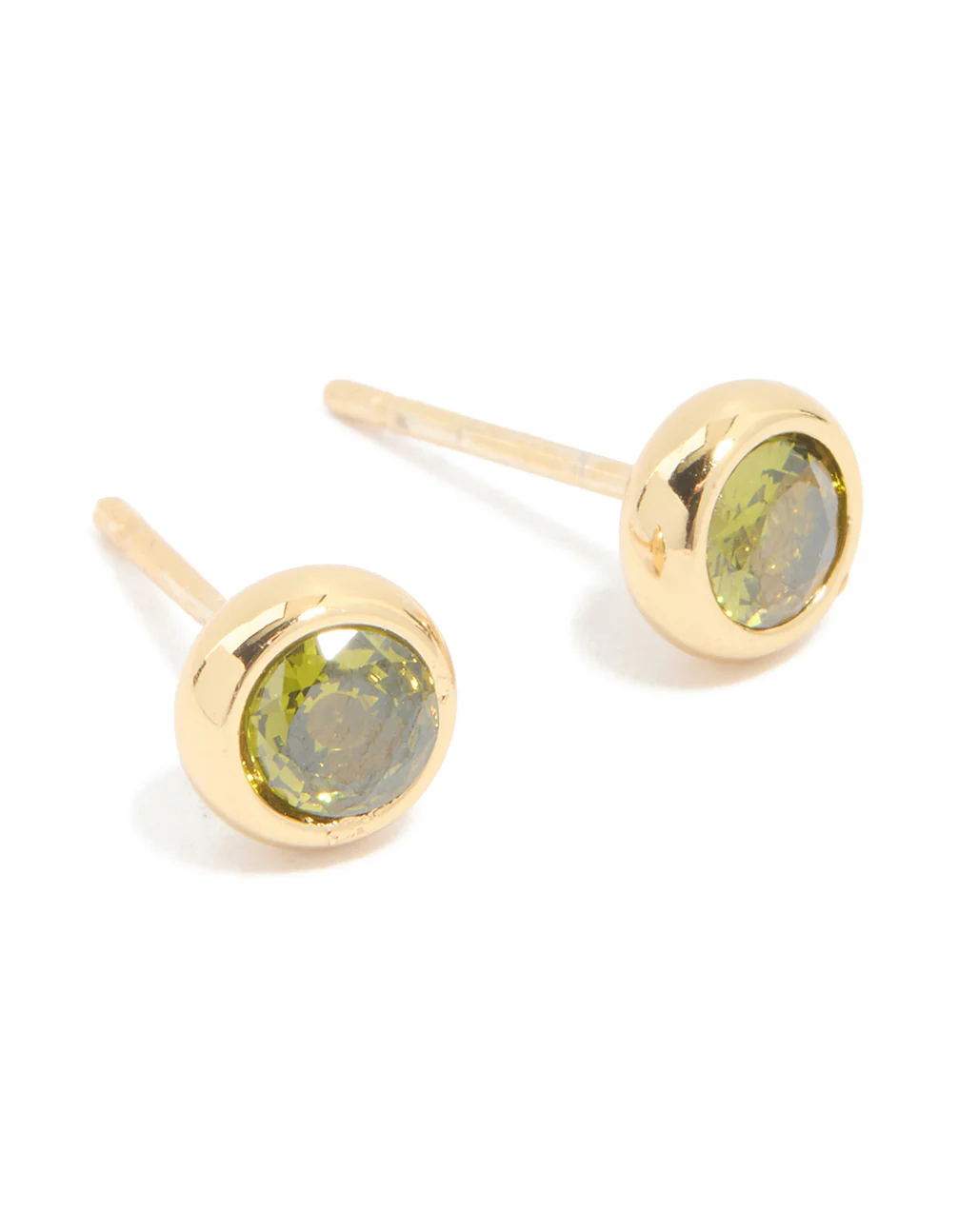 Waterproof Gold Plated Stainless Steel Cubic Zirconia August Birthstone Bezel Set Stud Earrings