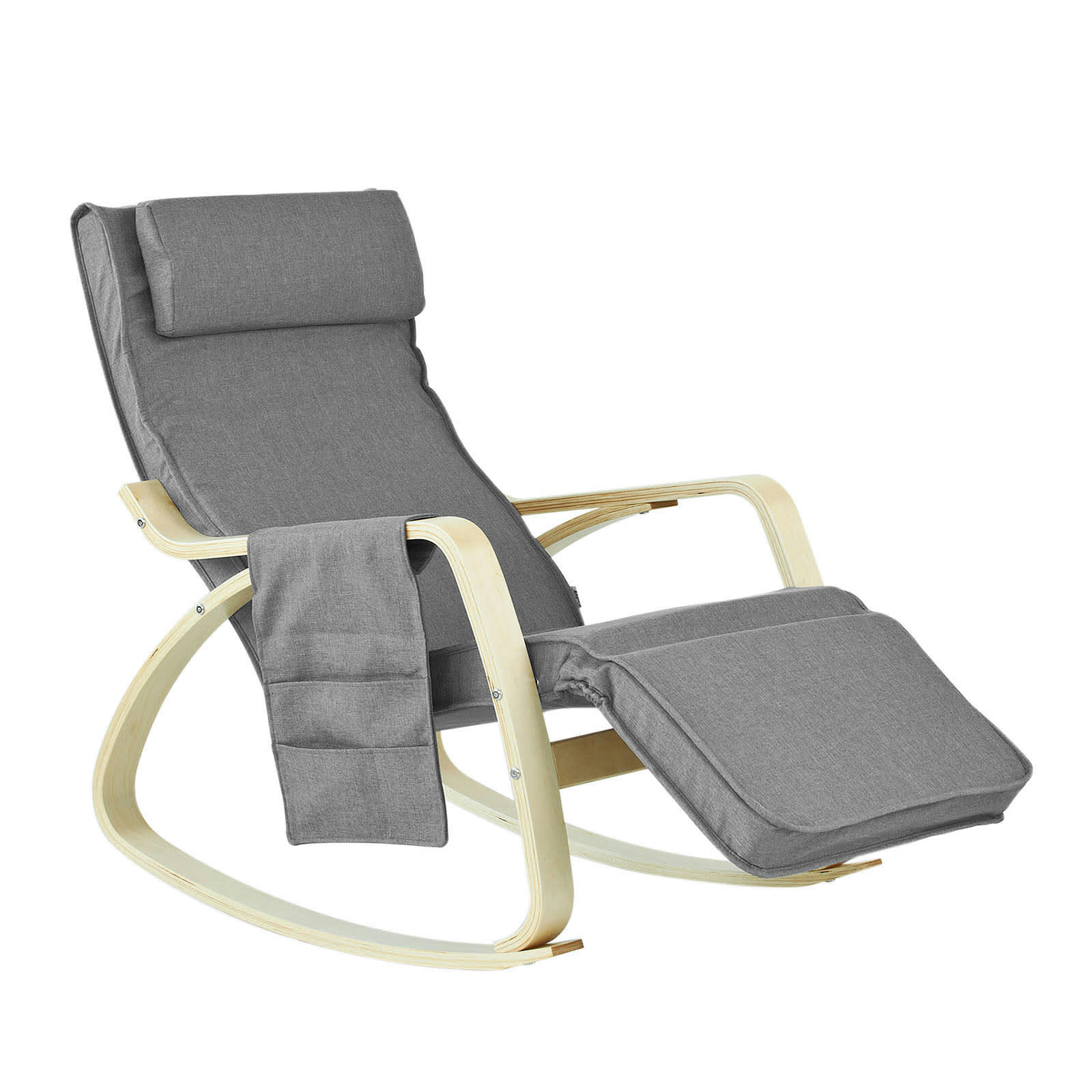 - Fauteuil à bascule bois de bouleau tissu en coton gris