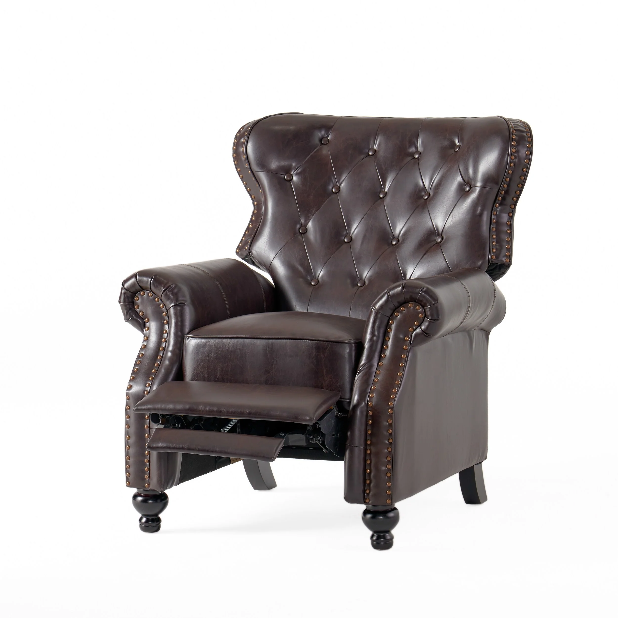 Waldo Contemporary Pushback Recliner - Button-Tufted Diamond Stitch Design with Rolled Arms and Nailhead Trim