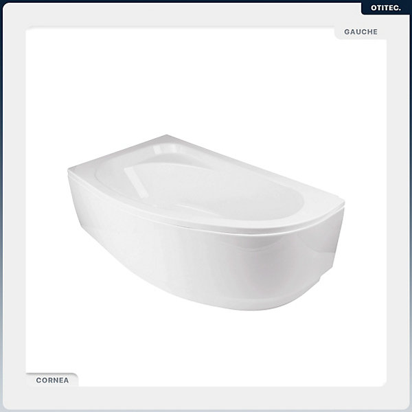 Baignoire asymétrique - 150 x 100 cm - Gauche - avec Habillage - Pieds - Vidage Chrome - CORNEA