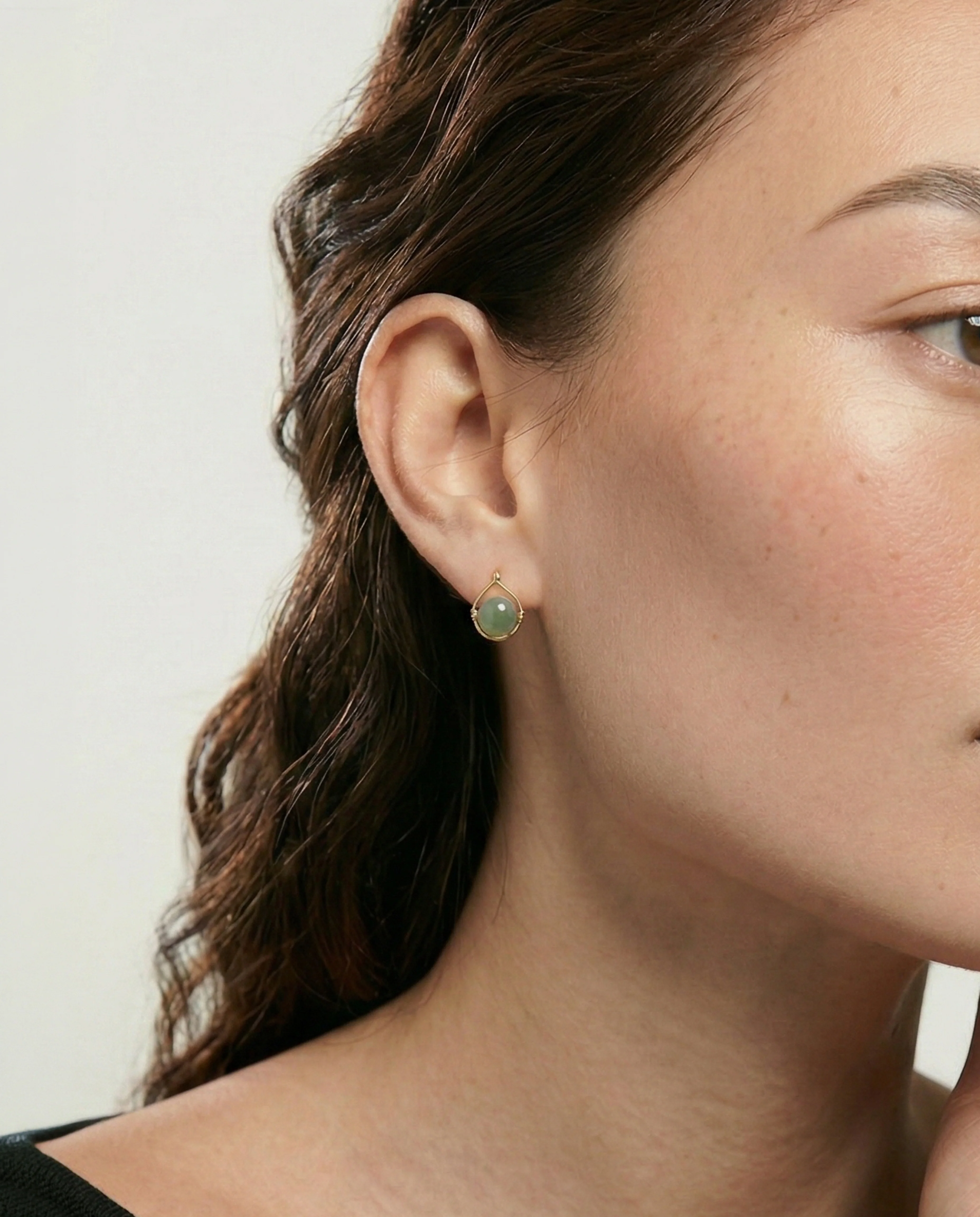 Sydney — Green Jade Bead Stud Earrings