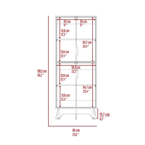 FM Furniture Zurich Double Kitchen Pantry, Double Door Cabinet, and Four Shelves