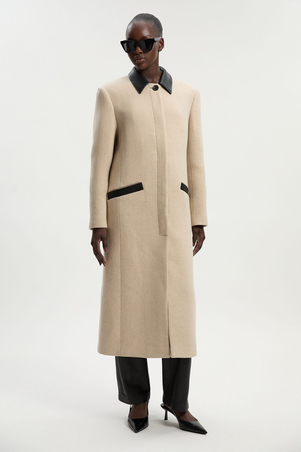 KarenMillen Wool Pu Mix Tailored Midi Coat