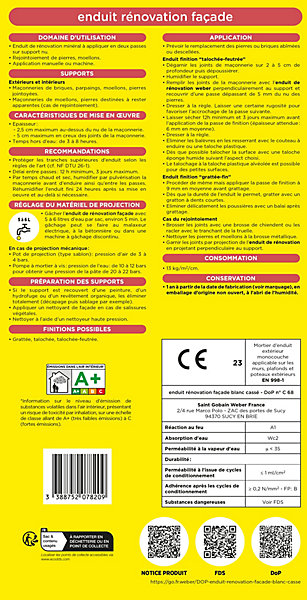 Enduit rénovation façade blanc cassé Weber 25kg